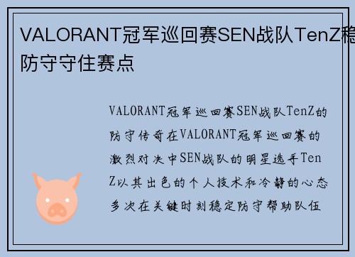 VALORANT冠军巡回赛SEN战队TenZ稳定防守守住赛点