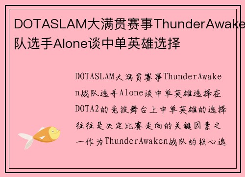 DOTASLAM大满贯赛事ThunderAwaken战队选手Alone谈中单英雄选择